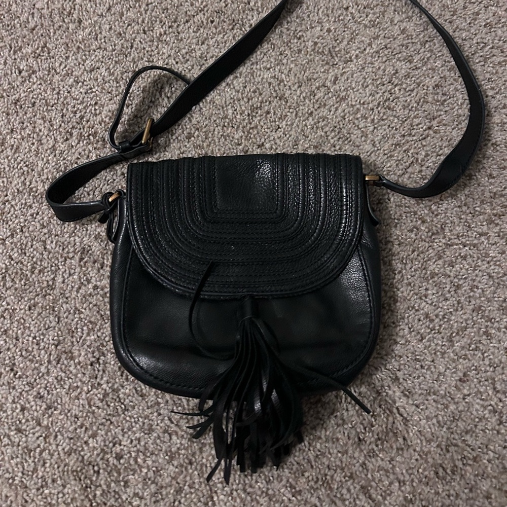 Black Fossil Leather Crossbody Bag